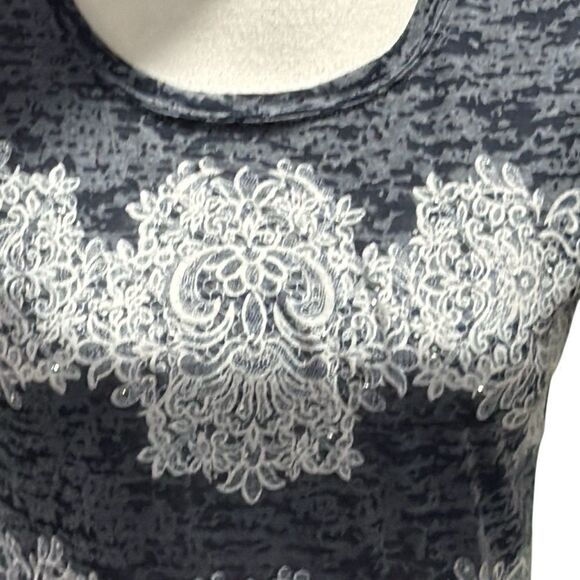 INC burnout tee with Lacey pattern and rhinestones - Picture 2 of 4